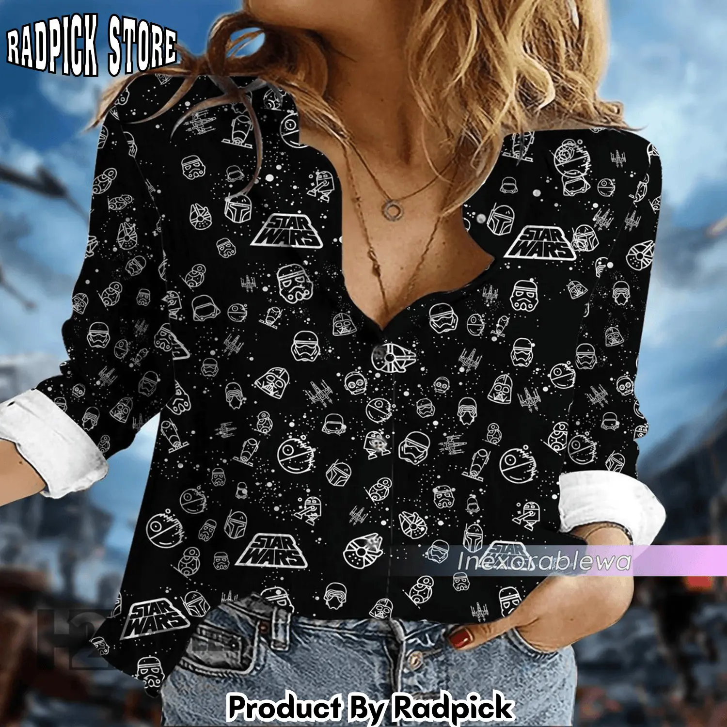 Radpick summer aloha star wars movie tropical baby yoda darth vader mandalorian pattern linen casual shirt rp662129